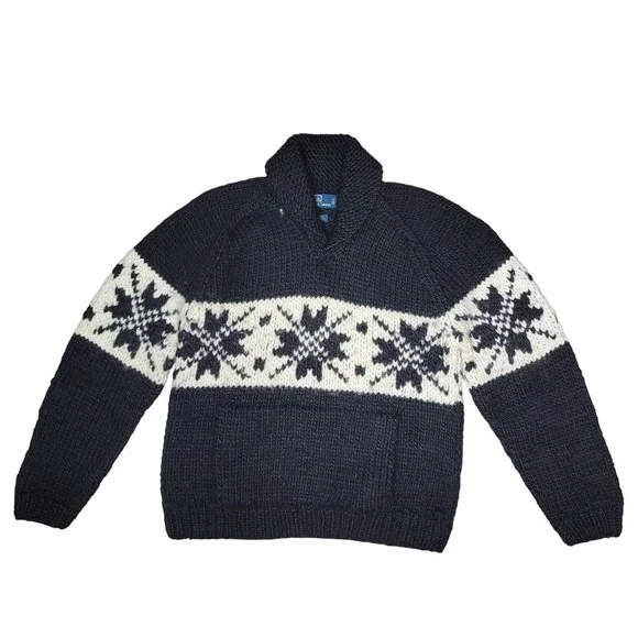 vintage RALPH LAUREN POLO SNOWFLAKE SWEATER 90s ski Wool Black Ivory Y2K  knit L - Main Image